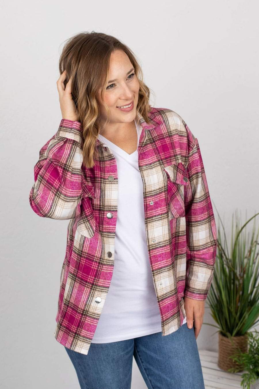 Pink & Tan Flannel Shacket