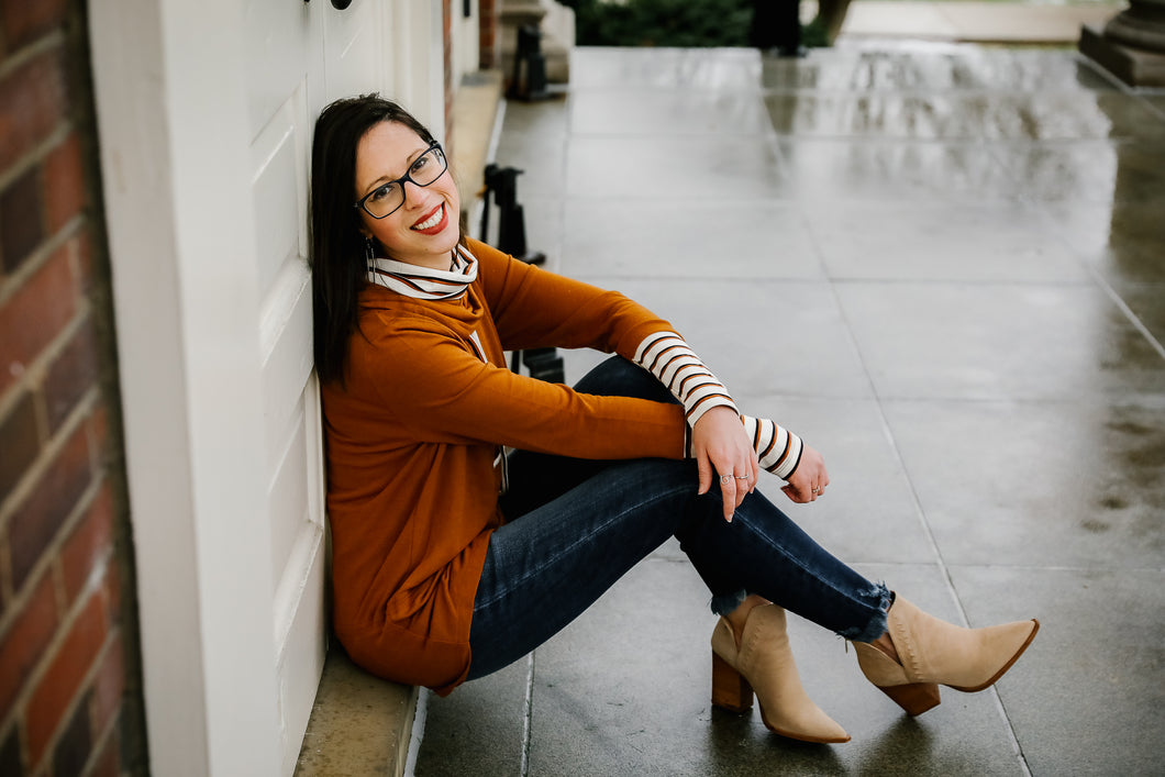 Rust Striped Cowl Neck Sweater